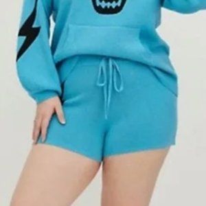 Torrid LoveSick Turquoise Luxe Cozy Sweater Lightning Bolt Shorts, Size 1x